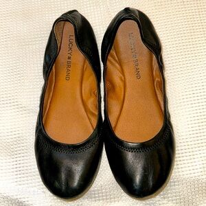 LUCKY BRAND GENUINE LEATHER BALLET FLATS BLACK WOMEN’S SIZE 9 US EUC